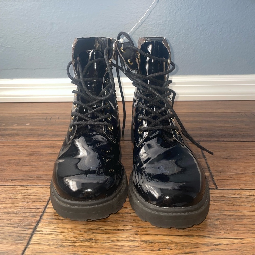 combat boots lace up monogram boots Michael Kors boots chunky boot Glossy black - Picture 3 of 13